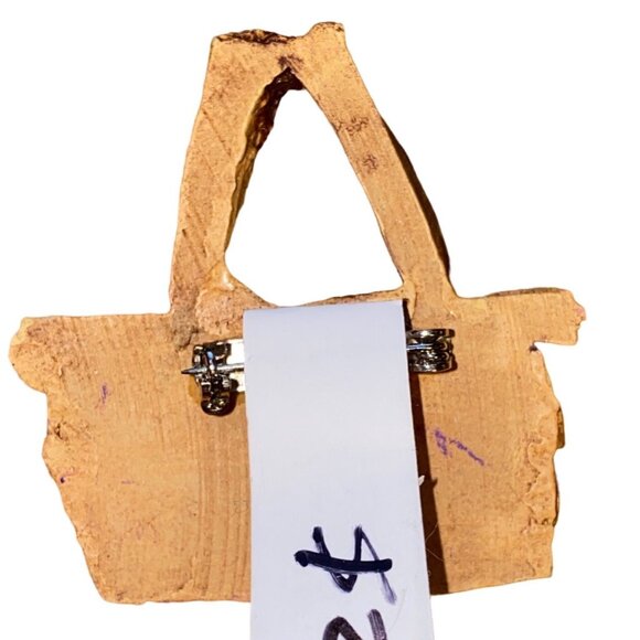 Miniature Wicker Basket Brooch Pin Handmade Rustic Charm Wearable Picnic Basket - Picture 3 of 3